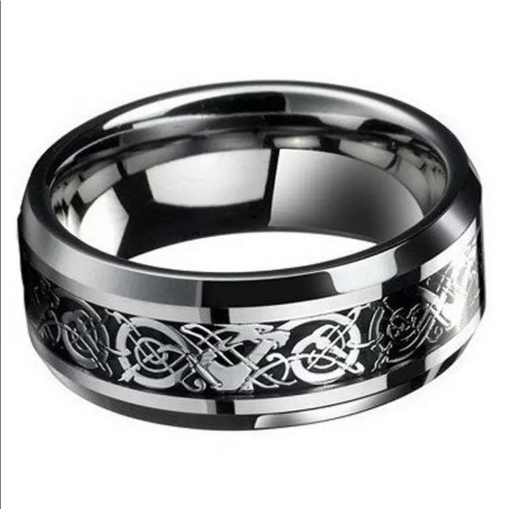 Silver Celtic Dragon Titanium Stainless Steel Ring